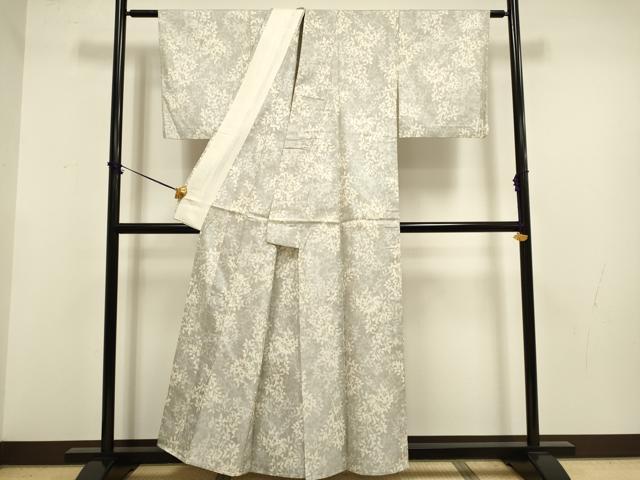 平和屋着物▽上質な紬　単衣　枝葉文　正絹　逸品　DABF5751du