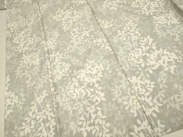 平和屋着物▽上質な紬　単衣　枝葉文　正絹　逸品　DABF5751du