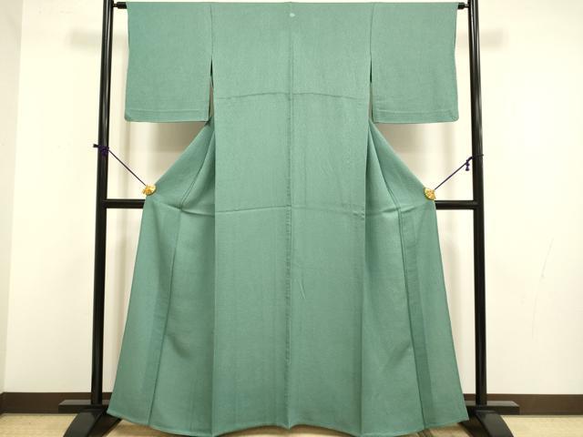 平和屋着物▽上質な色無地　単衣　紋意匠　濃い薄青色　正絹　逸品　DABF5753du
