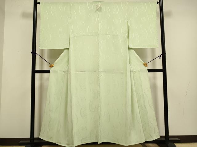 平和屋着物▽上質な色無地　単衣　立涌地紋　若芽色　正絹　逸品　DABF5754du