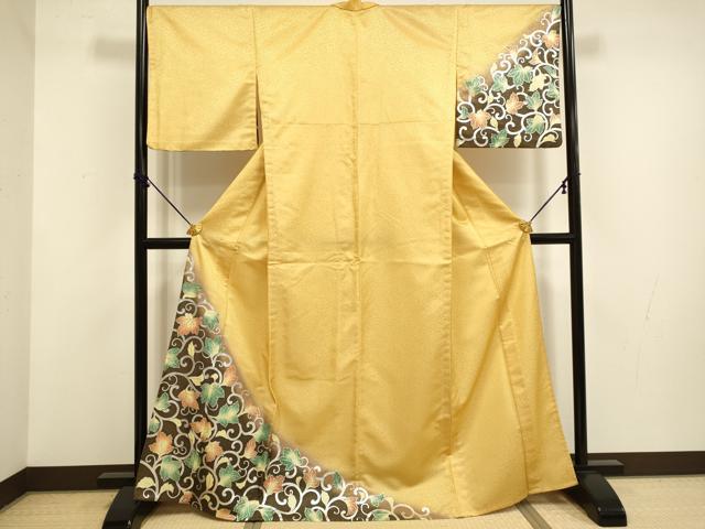 平和屋着物▽訪問着　単衣　唐草文　暈し染め　銀彩　洗える着物　DABF5761du