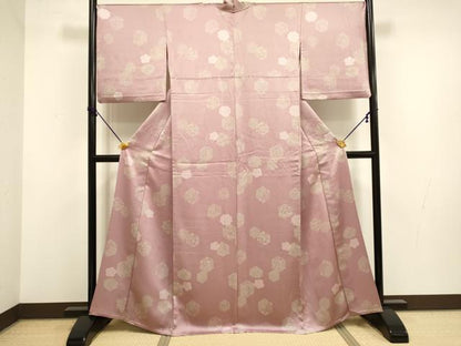 平和屋着物▽上質な小紋　単衣　亀甲花鳥文　正絹　逸品　DABF5762du