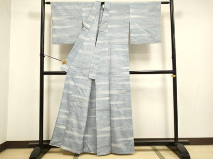 平和屋着物▽上質な紬　単衣　霞文　正絹　逸品　DABF5763du