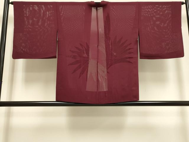 平和屋着物▽羽織　スリーシーズン　春夏秋　塵除け　草葉文　バーガンディー色　正絹　逸品　DABF5781du