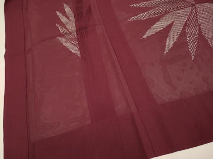 平和屋着物▽羽織　スリーシーズン　春夏秋　塵除け　草葉文　バーガンディー色　正絹　逸品　DABF5781du