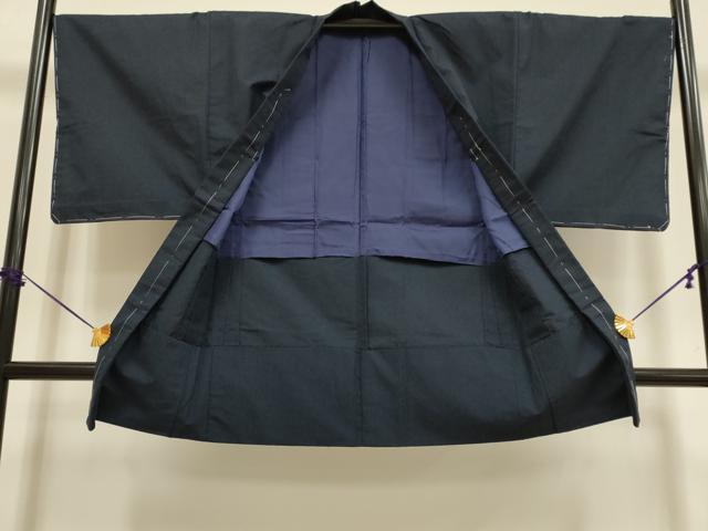 平和屋着物▽男性　色無地　単衣　アンサンブル　長羽織　濃い藍鉄色　DABF5782du