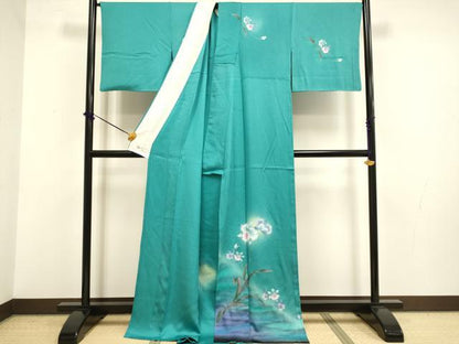 平和屋着物▽訪問着　単衣　草花文　暈し染め　金彩　やまと誂製　ロング丈　正絹　逸品　DABF5787du