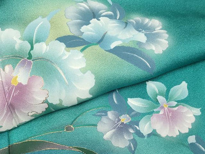 平和屋着物▽訪問着　単衣　草花文　暈し染め　金彩　やまと誂製　ロング丈　正絹　逸品　DABF5787du