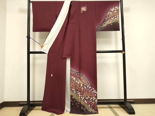 平和屋着物▽越後十日町の一流染匠　桐屋・翠山工房　訪問着　単衣　絞り　流水花文　暈し染め　金彩　やまと誂製　正絹　逸品　DABF5788du