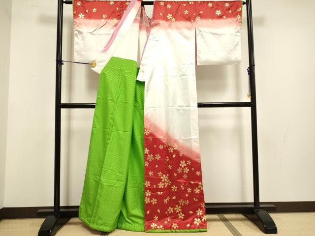 平和屋着物▼訪問着　舞桜文　暈し染め　金彩　背抜き仕立て　洗える着物　DABF5800du