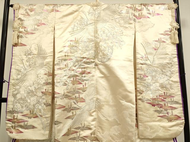 平和屋本店●色打掛 お引きずり 和装 婚礼 結婚式 花嫁 神社挙式 総刺繍 飛鶴花車文 折り鶴 銀彩 ラインストーン 十二単風 逸品 DABF5819du
