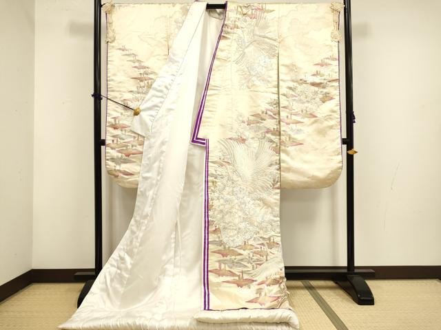 平和屋本店●色打掛 お引きずり 和装 婚礼 結婚式 花嫁 神社挙式 総刺繍 飛鶴花車文 折り鶴 銀彩 ラインストーン 十二単風 逸品 DABF5819du