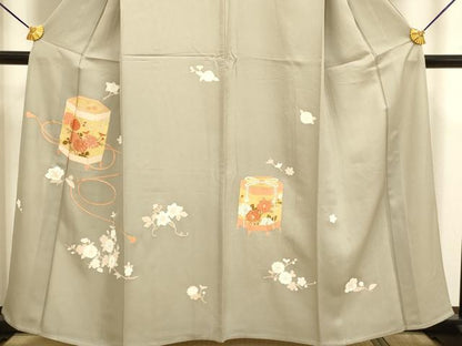 平和屋着物▽訪問着　単衣　刺繍　貝桶花文　金彩　正絹　逸品　DABF5823du