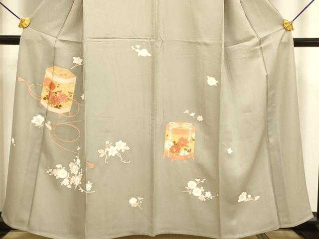 平和屋着物▽訪問着　単衣　刺繍　貝桶花文　金彩　正絹　逸品　DABF5823du