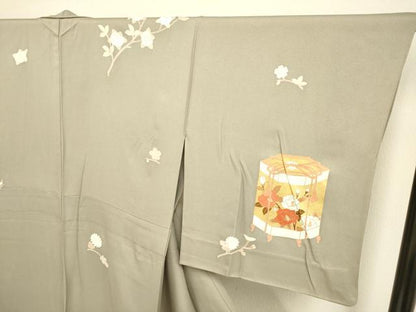 平和屋着物▽訪問着　単衣　刺繍　貝桶花文　金彩　正絹　逸品　DABF5823du