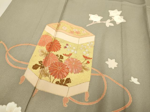 平和屋着物▽訪問着　単衣　刺繍　貝桶花文　金彩　正絹　逸品　DABF5823du