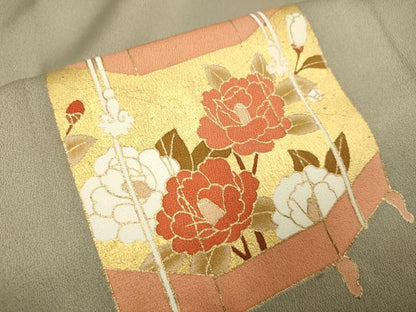 平和屋着物▽訪問着　単衣　刺繍　貝桶花文　金彩　正絹　逸品　DABF5823du