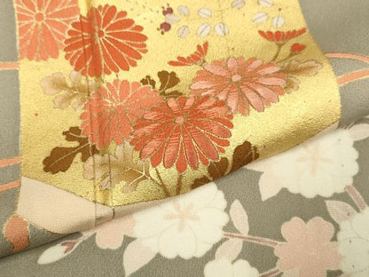 平和屋着物▽訪問着　単衣　刺繍　貝桶花文　金彩　正絹　逸品　DABF5823du