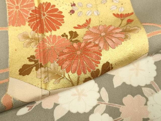 平和屋着物▽訪問着　単衣　刺繍　貝桶花文　金彩　正絹　逸品　DABF5823du