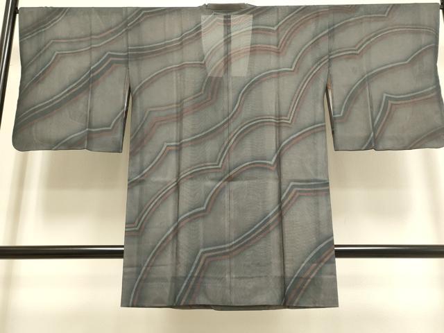 平和屋着物▽道行コート　スリーシーズン　春夏秋　塵除け　無双　紗袷　紗×絽　変わり縞　ロング丈　正絹　逸品　DABF5827du