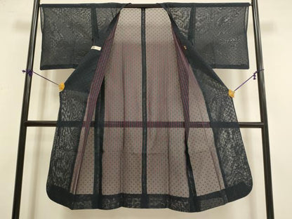 平和屋着物▽道行コート　スリーシーズン　春夏秋　塵除け　紗　幾何学文様　三越扱い　ロング丈　正絹　逸品　DABF5829du