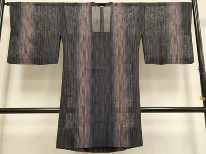 平和屋着物▽道行コート　スリーシーズン　春夏秋　塵除け　よろけ縞　ロング丈　正絹　逸品　未使用　DABF5834du