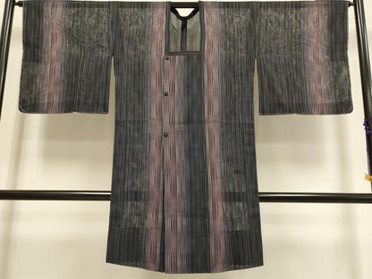平和屋着物▽道行コート　スリーシーズン　春夏秋　塵除け　よろけ縞　ロング丈　正絹　逸品　未使用　DABF5834du