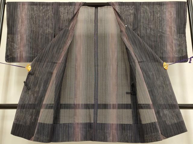 平和屋着物▽道行コート　スリーシーズン　春夏秋　塵除け　よろけ縞　ロング丈　正絹　逸品　未使用　DABF5834du