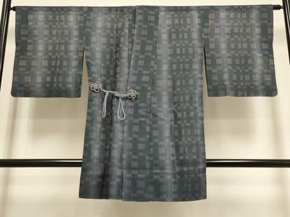 平和屋着物▽道中着　スリーシーズン　春夏秋　塵除け　格子柄　ロング丈　正絹　逸品　DABF5835du