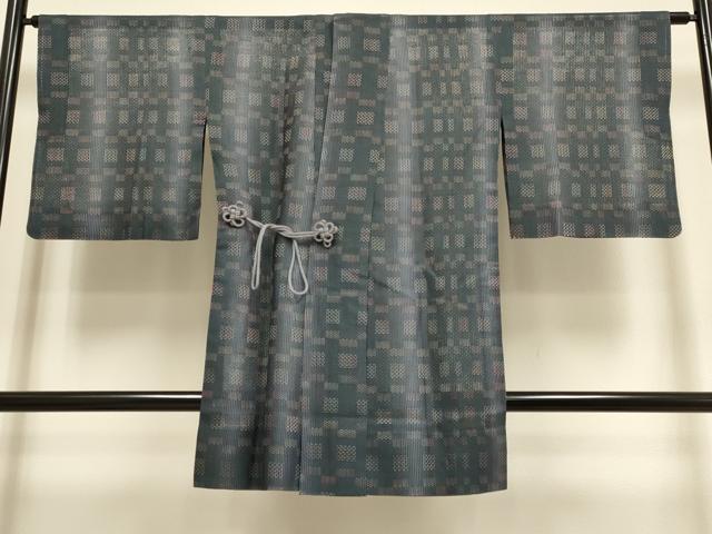 平和屋着物▽道中着　スリーシーズン　春夏秋　塵除け　格子柄　ロング丈　正絹　逸品　DABF5835du