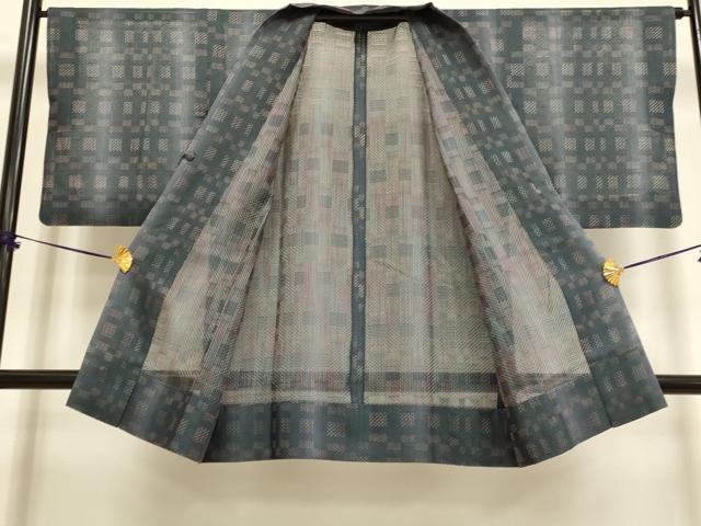 平和屋着物▽道中着　スリーシーズン　春夏秋　塵除け　格子柄　ロング丈　正絹　逸品　DABF5835du