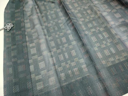 平和屋着物▽道中着　スリーシーズン　春夏秋　塵除け　格子柄　ロング丈　正絹　逸品　DABF5835du