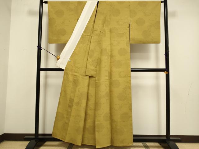 平和屋着物▽結城紬　単衣　80亀甲　雪輪花文　ほていや扱い　正絹　逸品　DABF5838du