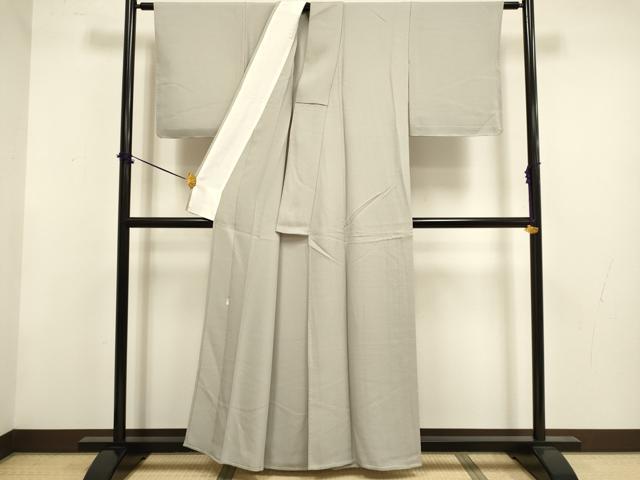 平和屋着物▽上質な色無地　単衣　作家物　草木染　横段地紋　茶鼠色　正絹　逸品　未使用　DABF5842du