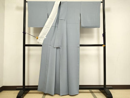 平和屋着物▽上質な色無地　単衣　桔梗鼠色　正絹　逸品　DABF5843du