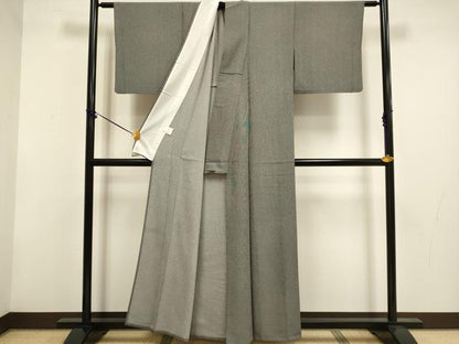 平和屋着物▽江戸小紋　単衣　万筋　暗黒色×絹鼠色　さんび謹製　洗える着物　DABF5846du