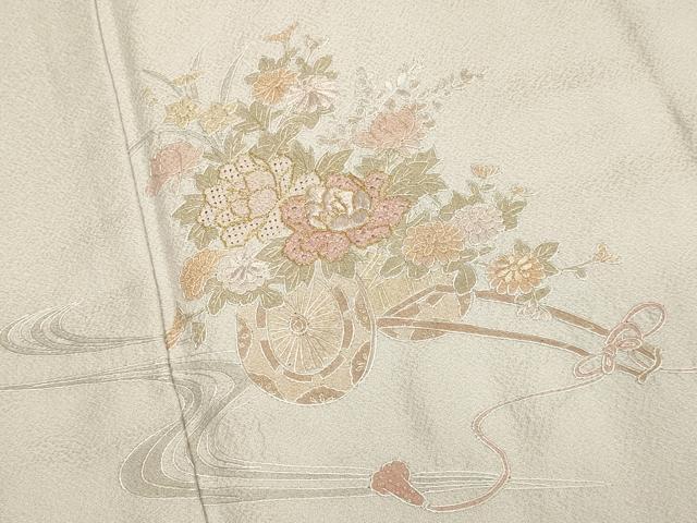 平和屋着物▽中国三大刺繍　スワトウ刺繍　汕頭刺繍　総刺繍　訪問着　単衣　花車文　金糸　正絹　逸品　DABF5848du