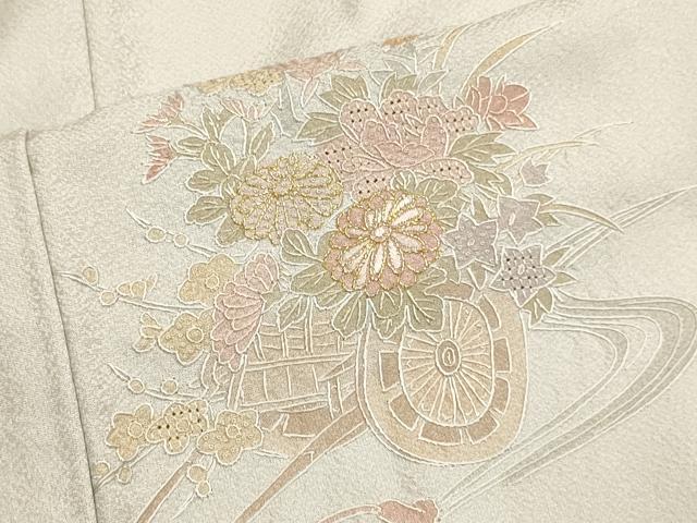 平和屋着物▽中国三大刺繍　スワトウ刺繍　汕頭刺繍　総刺繍　訪問着　単衣　花車文　金糸　正絹　逸品　DABF5848du
