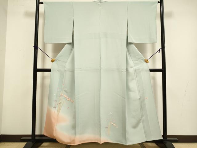 平和屋着物▽訪問着　単衣　友禅　作家物　草花文　暈し染め　正絹　逸品　DABF5852du