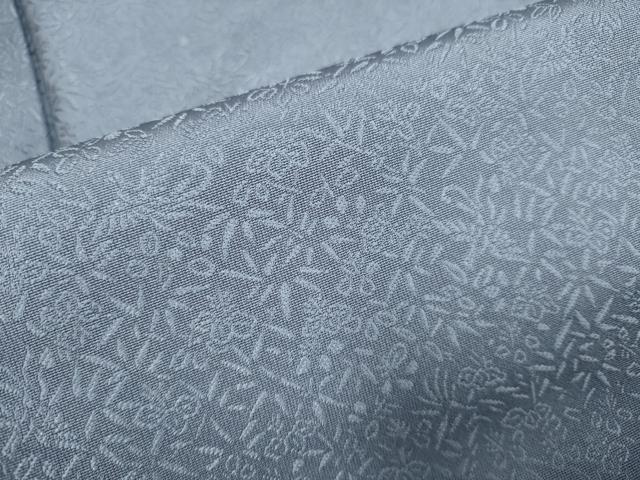 平和屋着物▽上質な色無地　単衣　花鳥地紋　濃い薄鼠色　正絹　逸品　DABF5854du