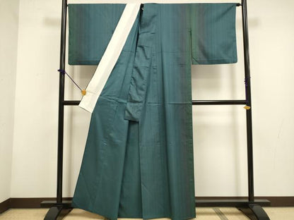 平和屋着物▽本場縞大島紬　訪問着　単衣　間道　正絹　逸品　DABF5856du