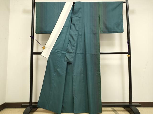 平和屋着物▽本場縞大島紬　訪問着　単衣　間道　正絹　逸品　DABF5856du