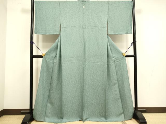 平和屋着物▽上質な色無地　単衣　草葉地紋　青鈍色　正絹　逸品　未使用　DABF5859du