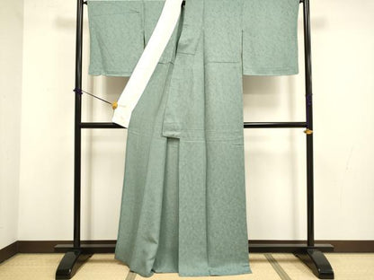 平和屋着物▽上質な色無地　単衣　草葉地紋　青鈍色　正絹　逸品　未使用　DABF5859du