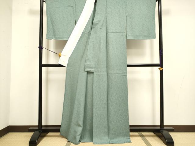 平和屋着物▽上質な色無地　単衣　草葉地紋　青鈍色　正絹　逸品　未使用　DABF5859du
