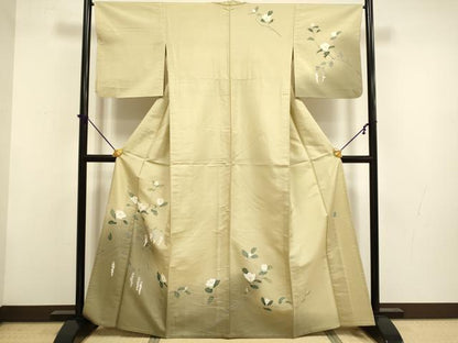 平和屋着物▽訪問着　白山紬　単衣　作家物　草花文　暈し染め　正絹　逸品　DABF5861du