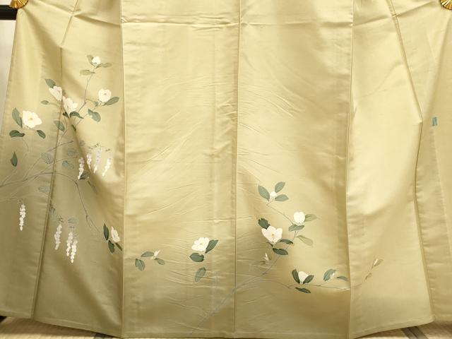 平和屋着物▽訪問着　白山紬　単衣　作家物　草花文　暈し染め　正絹　逸品　DABF5861du