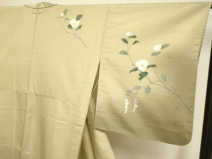 平和屋着物▽訪問着　白山紬　単衣　作家物　草花文　暈し染め　正絹　逸品　DABF5861du