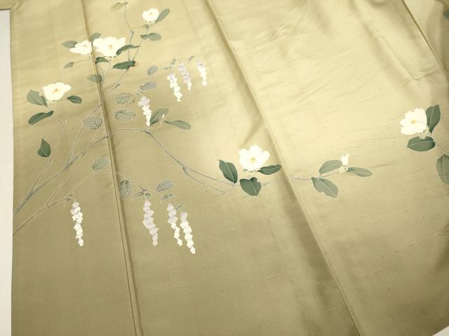 平和屋着物▽訪問着　白山紬　単衣　作家物　草花文　暈し染め　正絹　逸品　DABF5861du