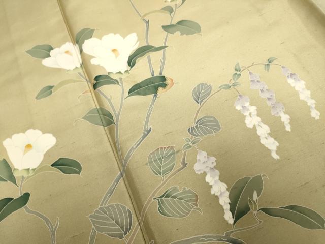 平和屋着物▽訪問着　白山紬　単衣　作家物　草花文　暈し染め　正絹　逸品　DABF5861du